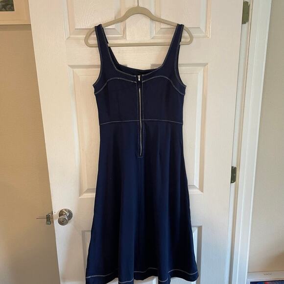 LOFT Topstitched Square Neck Midi Dress size 8 - Picture 4 of 14